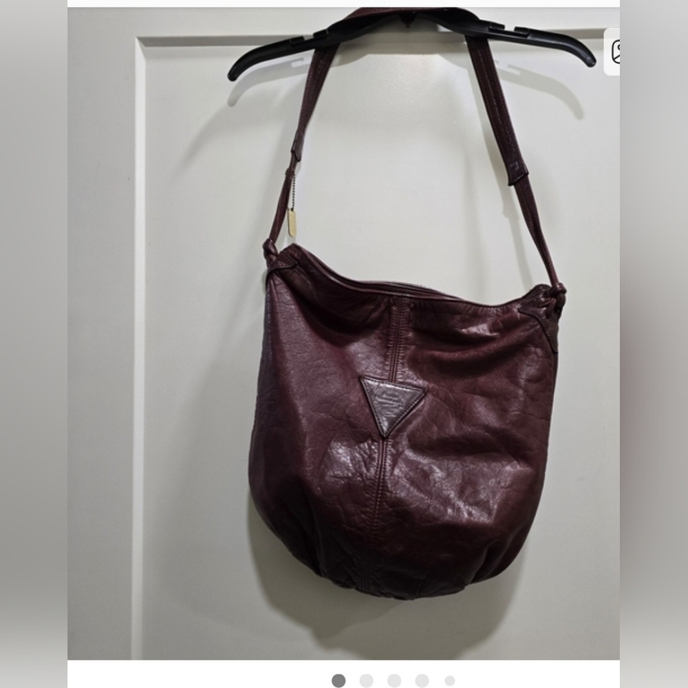 Elegant Burgundy Leather Shoulder Bag, 14x12x14